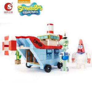 SpongeBob SquarePants Crab Burger Base Ship Restaurant Scene Patrick Star Squidward Tentacles Doll Assembly Handmade Decoration