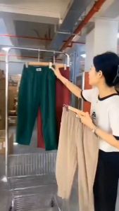 กางเกงขายยาว9ส่วนผ้าลินินทรงหลวมเอวยังยืดใส่สบายสำรับผู้หญิง เสื้อผ้า