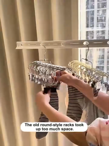 EL 20 Clips Stainless Steel Clothes Hanger Drying Rack Foldable Laundry Organizer Space Saving Sock Underwear Towel Hanging Rack for Home