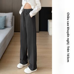 MiiOW | Quần ống rộng màu đen cho nữ cạp cao quần dài thường ngày có túi quần ống đứng quần ống rộng quần thể thao