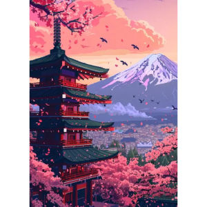 KAYOU | Scenery Painting By Numbers Oil HandPainted Acrylic Paint Sakura Pagoda Home Decors Adults Crafts on Canvas DIY Gift
