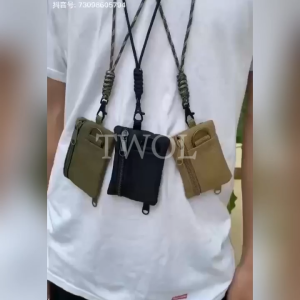 TWOL SHOP stock no.057,1pcs Outdoor Mini Oxford Cloth Coin Card Holder Hanging Neck Zipper Pouch Key Small Bag with Lanyard