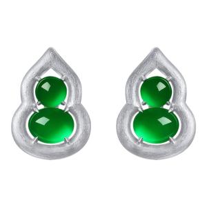 AILEQ | 925 Silver Natural Chalcedony Green Jewelry Earrings