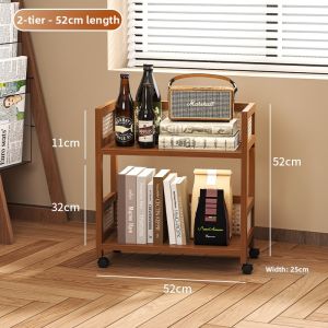 MLZH | Portable Small Side Table With Wheels Storage Shelf