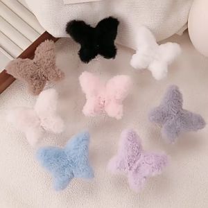Jepit Rambut Bulu Halus Motif Kupu-Kupu Jedai Wanita Bahan Bulu Lembut Jepitan Rambut Slim Gaya Korean Style HHG