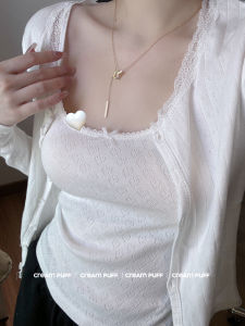 Brandy Girl BM สายเดี่ยวเข้ารูปลูกไม้ปักลายรูปหัวใจคอตตอนแท้สไตล์บัลเล่ต์สำหรับสาวๆสีขาวใส่ด้านใน