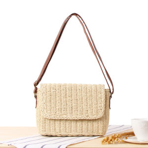 Handcrafted Paper Rope Woven Crossbody Bag New Ins Style Beach Vacation Womens Bag Simple Natural System Shoulder Bag