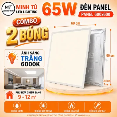 Combo 2 Đèn Panel LED Âm Trần 600x600 65W Siêu Sáng - Ánh Sáng Trắng 6500K - Tiết Kiệm Điện - Trần Thạch Cao Văn Phòng