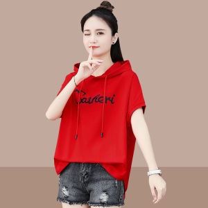 Loose Cotton Hoodie T-Shirt plus Size Short Sleeve Womens Summer Korean Style Casual Fashion plus Size Clothing Pure Cotton Top