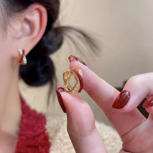 Gold Plated Red Cross Earring Studs Zircon Circle Elegant Vintage Simple Luxury Feel Copper round Shape Fashion Jewelry
