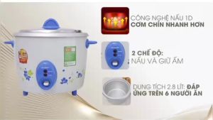 Nồi cơm điện Sharp 2.8 lít KSH-D28V 100% Chính hãng-2.8 lít Số người ăn Trên 6 người Công suất:  1000 W Lòng nồi dày:  1.1 mmNhôm không chống dính