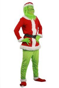 Christmas Cosplay Costumes COS Grinch Green Hair Monster Clothes Mask Christmas Grinch Play Costume Thief Grinch Doll