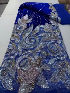 African 2026 Beaded nigerian Lace Fabric 5 Yards Tulle Mesh Sequins Embroidered for Weddings Party Dresses French Style ATT2898