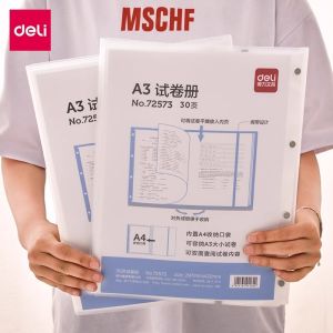 Deli A3 Large Size Foldable File Folder 40 Pages Primary And Middle School Student Material Folder Exam Booklet Organizer