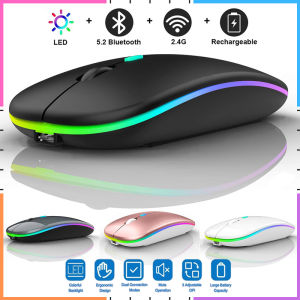 【Ready Stock】Rechargeable LED Wireless Mouse 2.4Ghz Receiver Bluetooth Dual Mode Optical Adjustable Silent Usb Mouse for Laptop