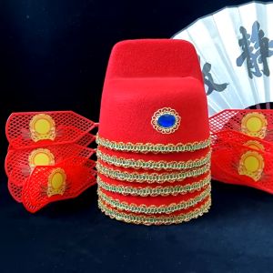 Chinese Cai Shen Hat Vintage Feng Shui God of Wealth Cosplay Hat Stage Performance Props Asian Ancient Hat Hanfu Headdress Spring Festival New Year Party Hat Champion Hat Childrens Photo Props Hat Chinese Culture Role Playing Costume Ancient Hat