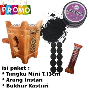 Paket Hemat Komplit Ekonomis Bukhur + Arang + Mabkharah Tungku Kayu tinggi 13cm Bukhur HDJ 361 AMP Dupa Bulan Madu Buhur Magribi