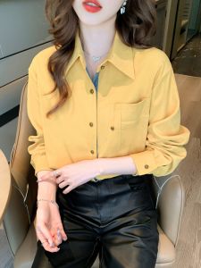 เสื้อเชิ้ตแขนยาวสไตล์ฮ่องกงย้อนยุคสำหรับผู้หญิง ฤดูใบไม้ร่วง 2025 ใหม่ ขนาดเล็ก เสื้อเชิ้ตแฟชั่นทันสมัย สวมใส่หลายชั้น