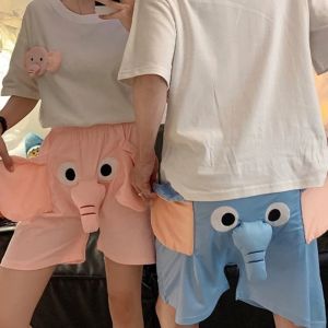 Novelty 3D Ears Elephant Trunk Pajamas Nose Funny T-shirt Shorts Nightwear Loose Couple Pajamas Suit Summer h20260213