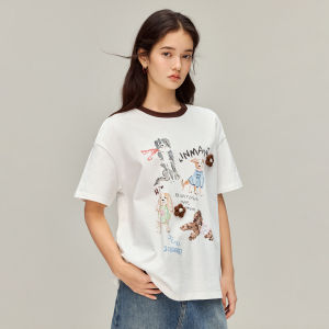INMAN | Cute Pet Print Flannel Loose Long Sleeve Winter White Top