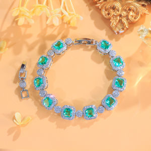 SEQUITO New Arrival Silver Plated Wrist Jewelry Pave Setting Light Green Princess Cut AAAAA Cubic Zircon Daily Party Bracelet B390