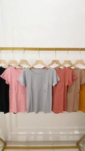 Atasan Kaos Lengan Pendek Oval Kantong Polos Wanita