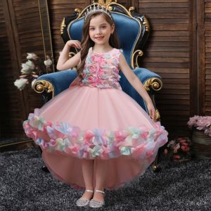 Kids Girl Princess Dress Birthday Dress for Girls Big Flower Tailing Dress Wedding Flower Girl Gown with Freebies