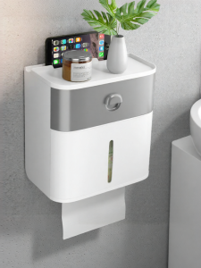 AMW | Wall-mounted Toilet Tissue Holder Water-resistant Mount-free Paper Dispenser