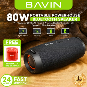 BAVIN BM38 80W Portable Wireless Speaker Party BT 5.3 w/ 360° Sound | RGB Lights & 8000mAh Battery for Outdoor Parties