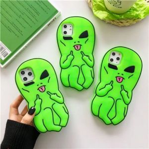Funny Cartoon 3D Middle Finger Alien Soft Silicone Case For iPhone 16 15 14