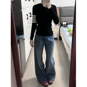 เสื้อถักสีดำทรงสลิมฟิตสำหรับผู้หญิง แขนยาว เสื้อชั้นในฤดูใบไม้ร่วงและฤดูหนาว เสื้อผ้าทำงานสไตล์เกาหลี เสื้อผ้าทำงานแบบสวมหัว