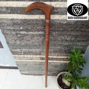 Tongkat jalan kayu kelor Jawa motif pipih profil bubut