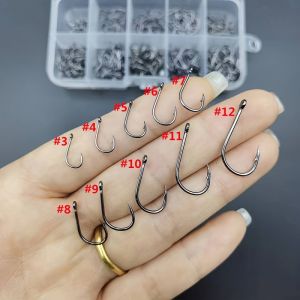 500pcs Fishhooks Strong Sharp Silver Circle Fishhook 3#-12# Jig Barbed Pesca Portable Fishing Tackle Accessories Sea Fishing Set
