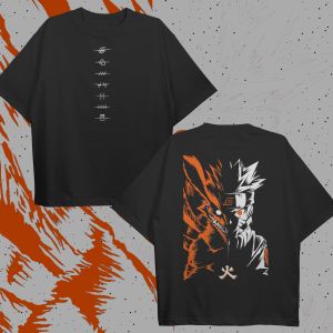 Bandai | Naruto Uzumaki T-Shirt Men Summer Anime Kurama Nine-Tails Graphic Tee Japanese Manga Streetwear Short Sleeve Oversized Top