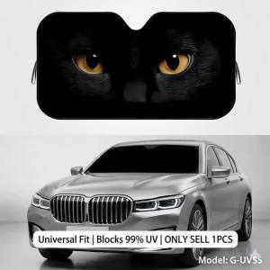 Black Cat Eye Reusable Double-Sided Windshield Sun Visor UV Block Portable Heat Shield Cover