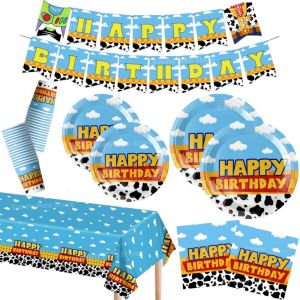 Hasbro | Cartoon Story Birthday Paper Plates Napkins Cups Tablecloth Banner Disposable Tableware Set for Happy Birthday Party Decorations