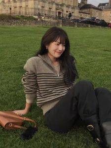 Áo Len Cardigan Dệt Kim Dày Màu Xám Cổ Chữ V Cài Khóa Kéo Phong Cách Hàn Quốc Cho Nữ Mùa Thu Đông Cổ Điển Dễ Thương Nửa Mở