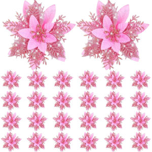 5Pcs Glitter Christmas Decoration Artificial Flowers Christmas Tree Ornament for Home Decor Party New Year Navidad Accessories