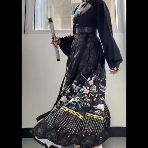 daidai (Ready Stock) Mamianqun Hanfu Cheongsam Baju Long Skirt Chinese Traditional Blouse 明制马面裙汉服女汉元素衬衫套装中国风华人传统服装