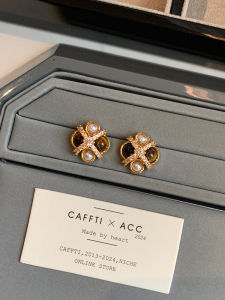 CAFFTI | Natural Tiger Eye Pearl Lion Design Earrings
