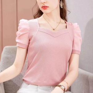 Womens Summer Korean Style Puff Sleeve Short-Sleeve T-shirt