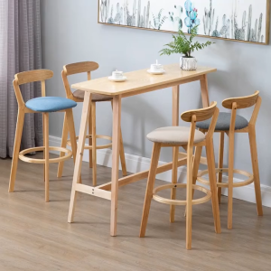⚡COD⚡Nordic Solid Wood Bar Chair High Stool Back Chair Removable Washable Linen Cushion Multi-Color