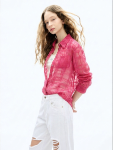 Juicy Couture | New Transparent Plaid Mesh Rose-red Blouse