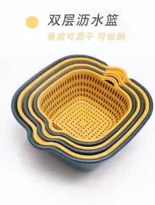 8 in 1 & 6 in 1 High Quality Double Hollow Strainer & Colander Double Layer Fruit & Vegetable Basin Fruit Drainer Basket 双层镂空水果盆洗水果沥水篮家用水果蓝 6合1