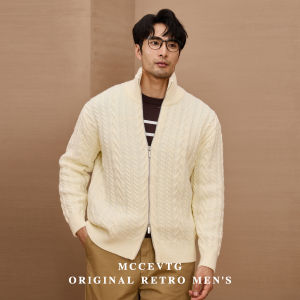 Retro Noble MCCEVTG Mens Knitted Sweater Zipper Design Stand Collar Winter Outerwear Fashion Urban Style Commute Coat
