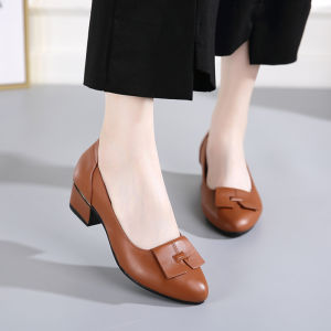 Genuine Leather Soft Bottom Mom Shoes Womens Shoes Spring Style Flats Womens Middle Heel Middle-Aged and Elderly Shoes Chunky Heel Casual Non Slip