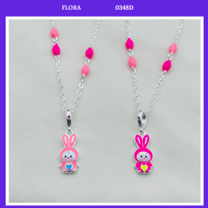 FLORA 0348D - Dây chuyền liền mặt bạc ta hình thỏ màu hồng dành cho bé gái