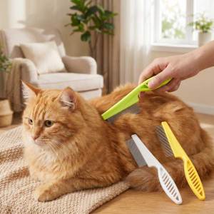 Teeker Pet Flea and Lice Comb for Dogs and Cats Promotes Hair Growth Removes Loose Hair Knots and Flakes Rubber Handle Brush for Pet Grooming