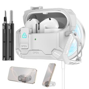 เคสขาตั้งโทรศัพท์สําหรับ Samsung Galaxy Buds 3/3Pro เคสล็อคที่ปลอดภัยพร้อมเคสป้องกัน MagSafe พร้อมชุดทําความสะอาดสําหรับ Galaxy Buds 3