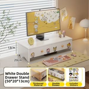 MUGG | Elevating Display Stand with Drawer Decorative Painting Multi-functional Wooden Organizer for Keyboard and Mouse